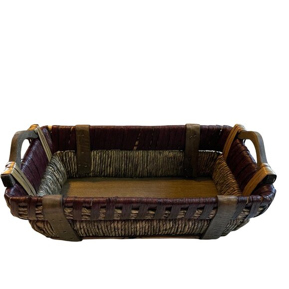 Decorative Rectangular Basket With Handles 14" x 8" - Picture 1 of 8